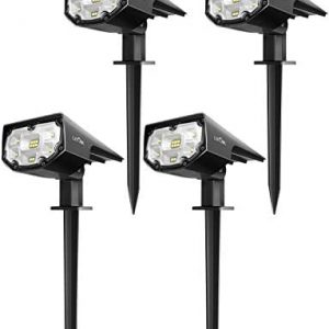 LITOM 12 LEDs Solar Landscape Spotlights, IP67 Waterproof Solar Powered Wall Lights 2-in-1 Wireless Outdoor Solar Landscaping Lights for Yard Garden Driveway Porch Walkway Pool Patio 4 Pack Cold White