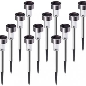 Solar Lights Outdoor, 12Pack Stainless Steel Outdoor Solar Lights - Waterproof, LED Landscape Lighting Solar Powered Outdoor Lights Solar Garden Lights for Pathway Walkway Patio Yard & Lawn-Cool White