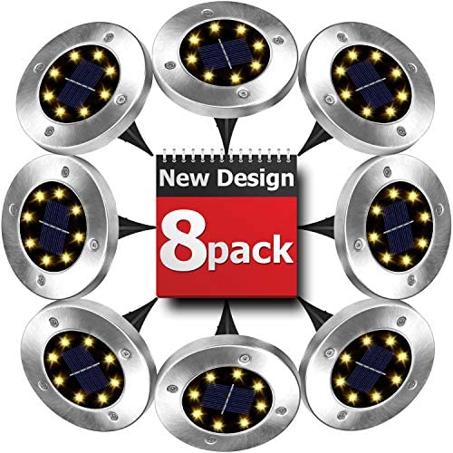 Solar Ground Lights - 8 LED Solar Garden Lights Outdoor，Disk Lights Waterproof In-Ground Outdoor Landscape Lighting for Lawn Patio Pathway Yard Deck Walkway Flood Light Dekugaa (8)