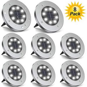 ZGWJ Solar Ground Lights,8 LED Disk Lights Upgraded Outdoor Garden Lights Landscape Lights for Lawn Pathway Yard Deck Patio Walkway,8 Pack White