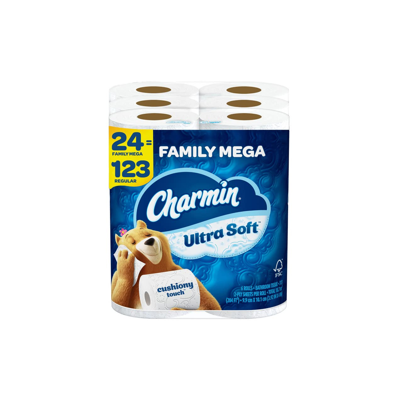 Charmin Ultra Soft Cushiony Touch Toilet Paper, 24 Family Mega Rolls