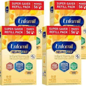 Enfamil NeuroPro Baby Formula, Triple Prebiotic Immune Blend with 2'FL HMO & Expert Recommended Omega-3 DHA, Inspired by Breast Milk, Non-GMO, Refill Box, 31.4 Oz, Pack of 4