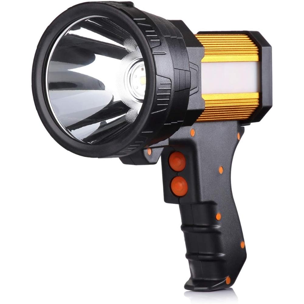 BUYSIGHT Rechargeable spotlight,Spot lights hand held large flashlight 6000 lumens handheld spotlight Lightweight and Super bright flashlight (Aluminium_Alloy Golden)