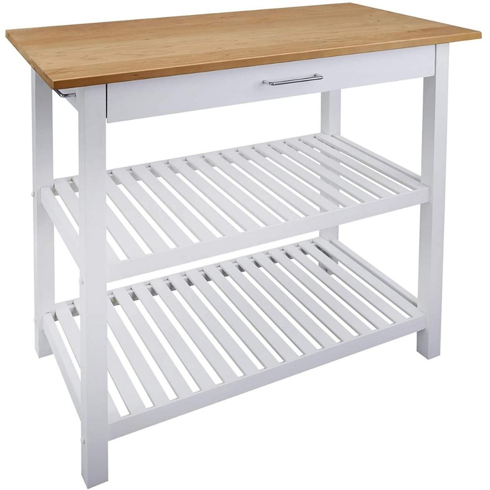 Casual Home Kitchen Island with Solid American Hardwood Top, White