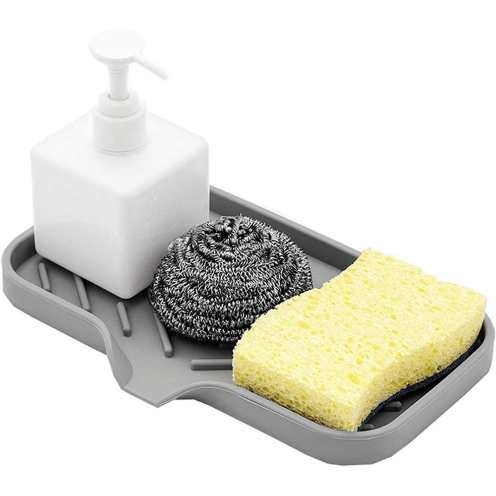 GOOD TO GOOD Silicone Sponges Holder - Kitchen Sink Organizer Tray for Sponge, Soap Dispenser, Scrubber and Other Dishwashing Accessories
