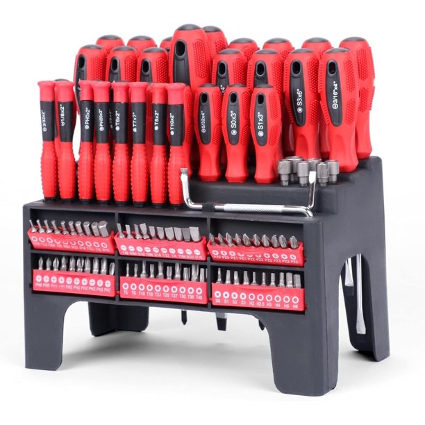 HORUSDY 100-Piece Magnetic Screwdriver Set with Plastic Racking, Best Tools for Men Tools Gift