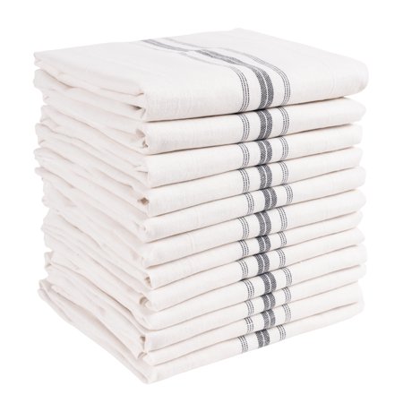 KAF Home Classic Farmhouse Stripe Kitchen Towels | Set of 12, 15" x 25", 100% Pure Cotton Dish Towels | Perfect Bar Towel Dish Cloths for Cooking, Cleaning, and Dining (Charcoal)