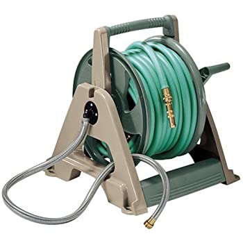 Suncast JSF175 175 ft Hosemobile Reel Cart Hose Caddy with Large Easy to Grip Crank for Garden, Lawn, and Patio, 175', Bronze and Taupe
