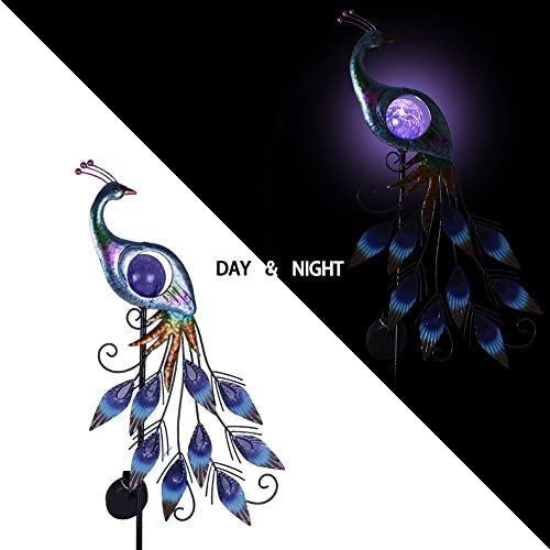 TERESA'S COLLECTIONS 31.5 inch Metal Peacock Decor Solar Garden Lights Solar Peacock Stake for Outdoor Patio Yard Decorations