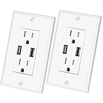 TOPGREENER 3.1A USB Outlet, USB Wall Outlet, 15A TR Receptacle, for iPhone XS/MAX/XR/X/8/7/6s/Plus, iPad, LG, HTC and more, Compatible Samsung Galaxy S9/S8/S7/S6, Note9/8/7 and more, 2-Pack, White