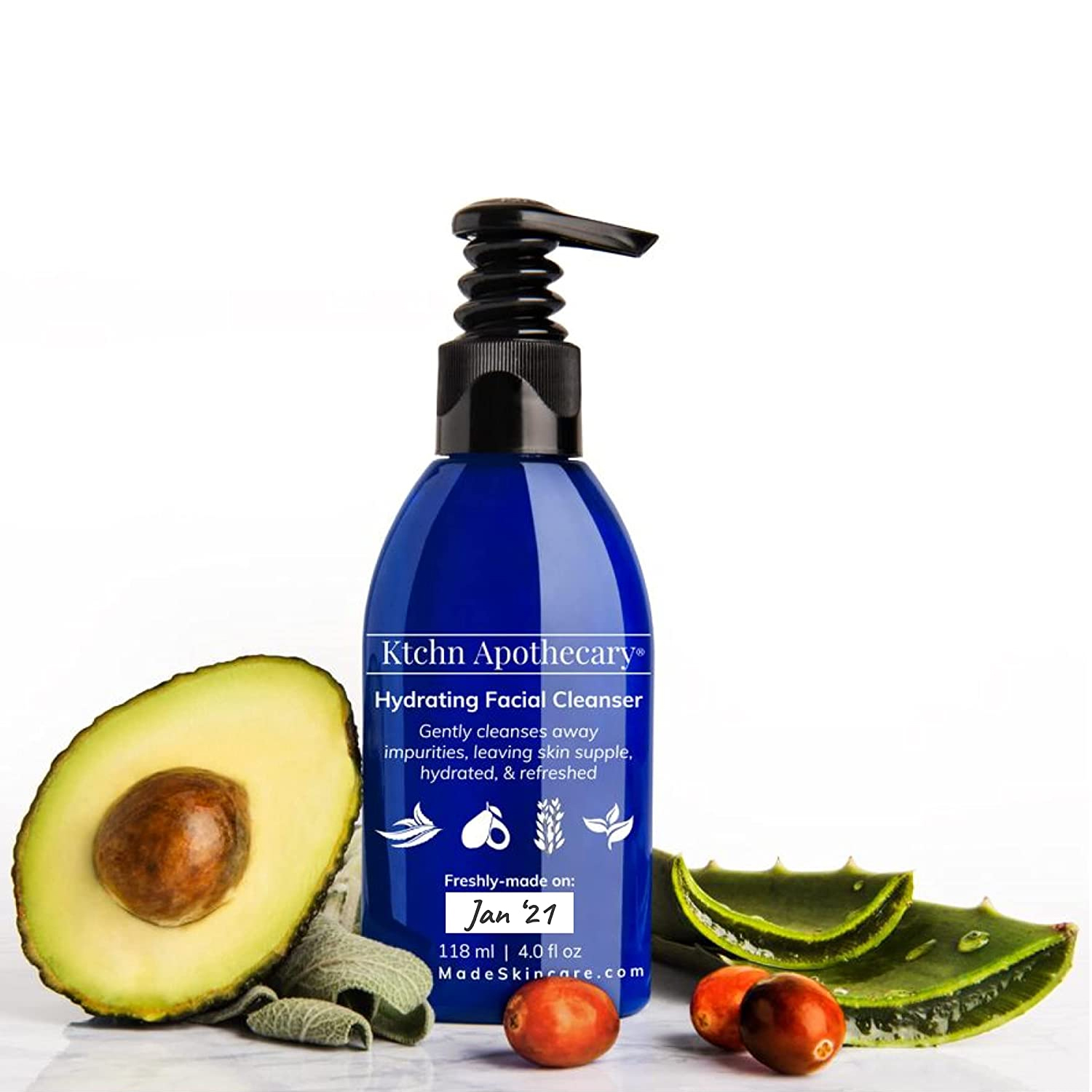 Hydrating Natural Face Wash, Fresh-Made with Natural & Organic Ingredients, Lightly Foaming Anti-Aging Facial Cleanser, Gentle Non-Drying Deep Clean, Reveal Healthier-Looking, Supple, Refreshed Skin