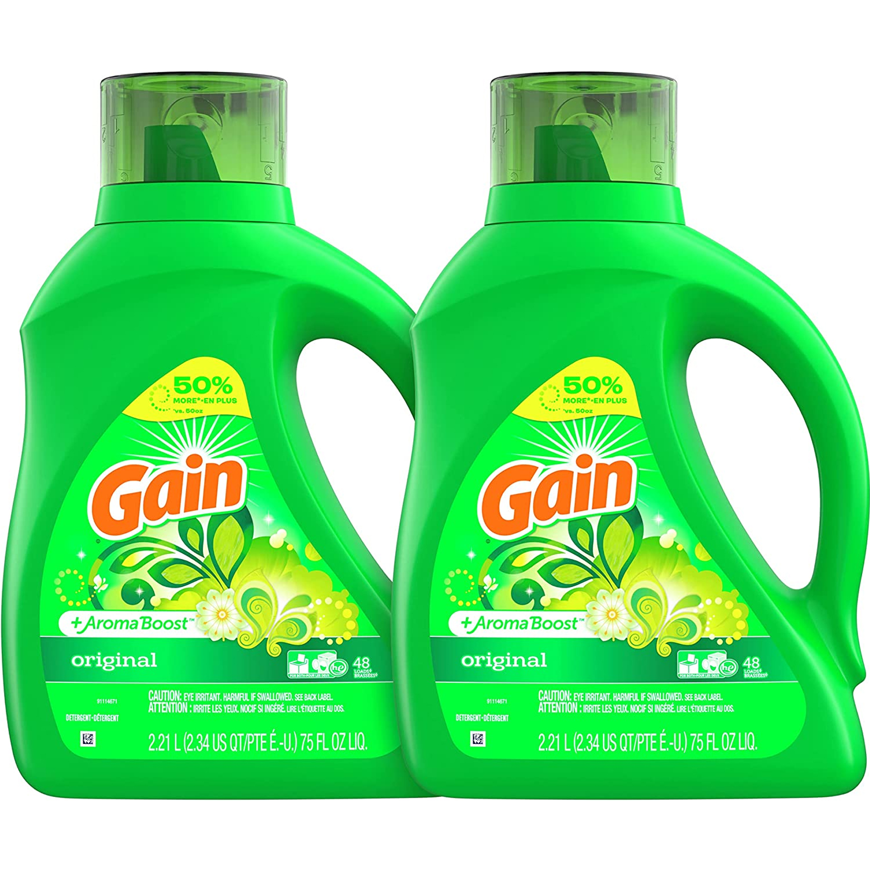 Gain Laundry Detergent Liquid Soap Plus Aroma Boost, Original Scent, HE Compatible, 96 Loads Total, 75 Fl Oz (Pack of 2)