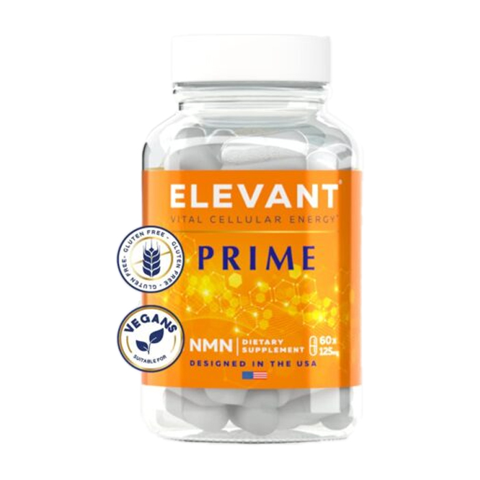 Elevant | Prime NMN | Energy All-Day Long with Nicotinamide Mononucleotide – Patented Formula – Energize Your Cells, Boost Your NAD+ Levels & Control Your Weight – 60 Counts, 125MG