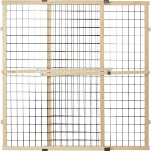 North States MyPet 37" Tall & 48" Wide Wire Mesh Gate: Simply Expand and Lock in Place. Pressure Mount. Fits 29.5"- 48" Wide (37" Tall, Sustainable Hardwood)
