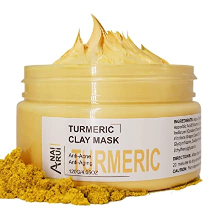 ANAIRUI Turmeric Vitamin C Face Mask, Clay Facial Mask with Vitamin C E for Radiant Skin, Acne Control and Refining Pores 4.05 Oz